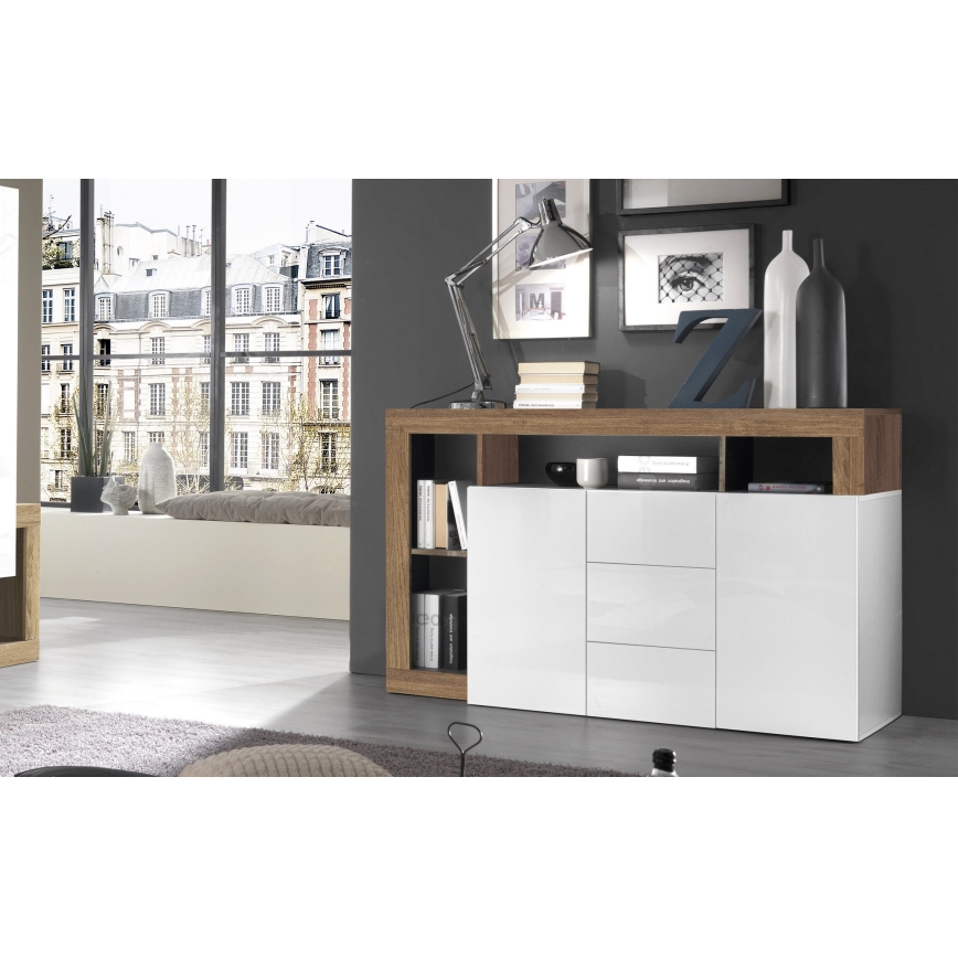 Kommode LENOR 146x93x42 cm weiß/eiche