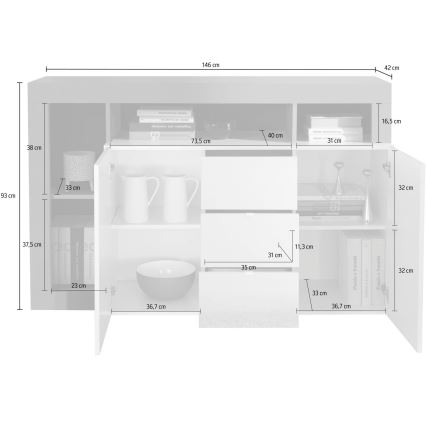 Kommode LENOR 146x93x42 cm weiß/eiche