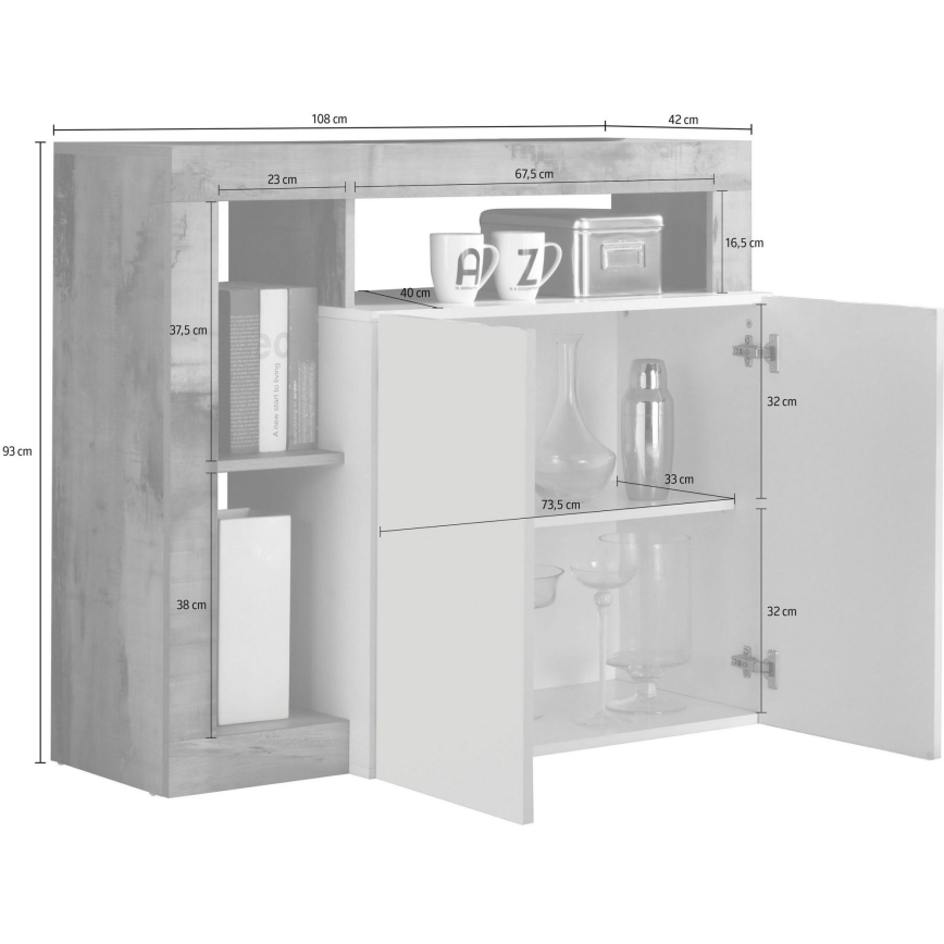 Kommode LENOR, Weiß/Eiche