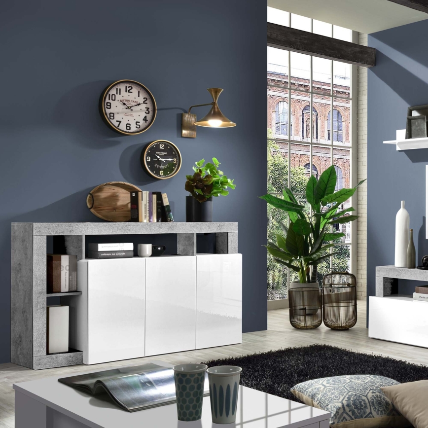 Kommode LENOR, weiß/grau in Betonoptik