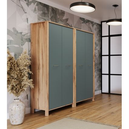 Kommode MENTA 90x200x53 cm Eiche Wotan/Grün