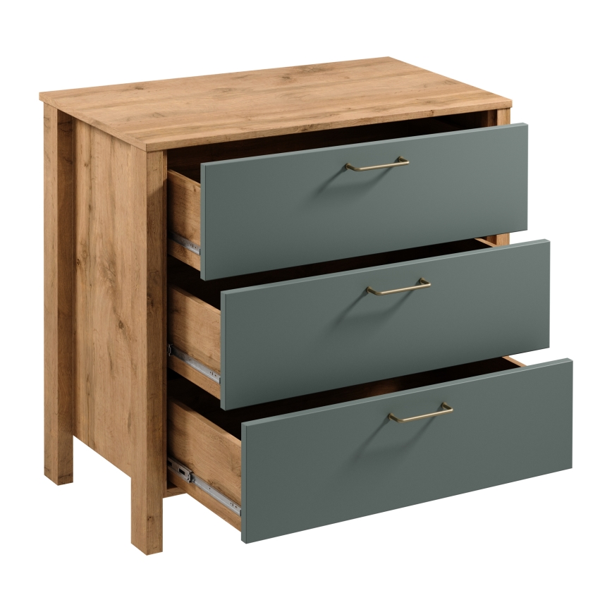 Kommode MENTA 90x81x47 cm Eiche Wotan/Grün