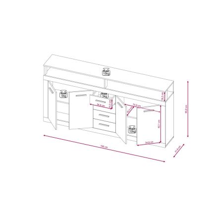 Kommode RUNA 190x96x32 cm dunkelbraun/anthrazit