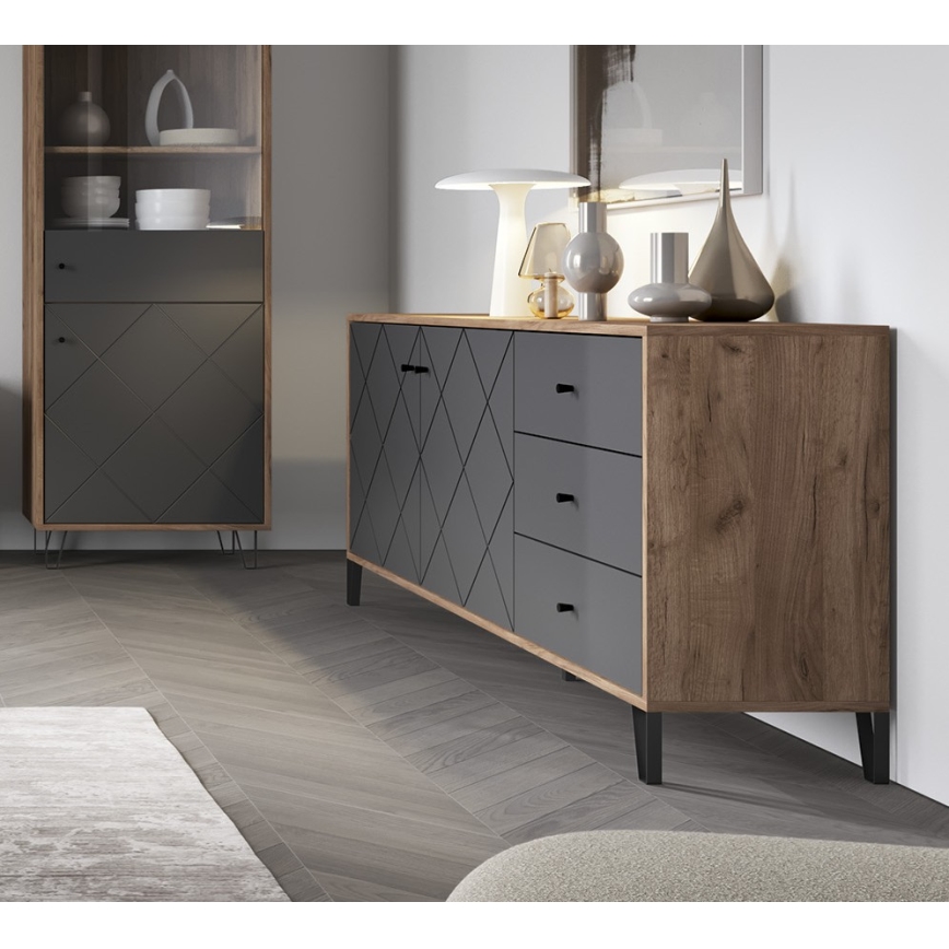 Kommode SULA Eiche Craft/Schwarz