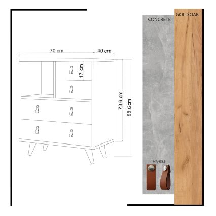 Kommode WITLOF 87x70 cm braun/grau