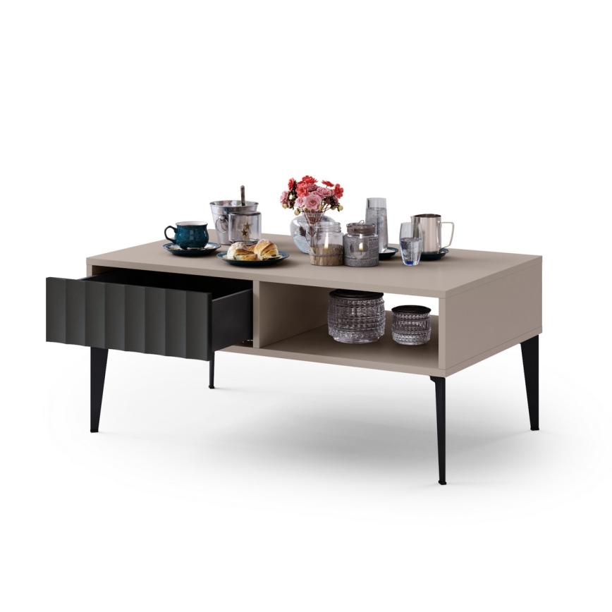 Couchtisch mit Schublade RONJA Taupe/Schwarz