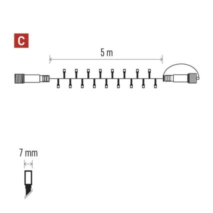 Koppelbare Lichterkette 50xLED/5m IP44 warmweiß weiß