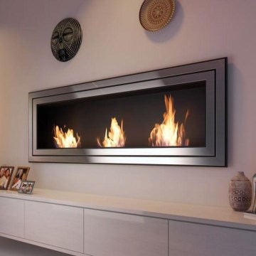 Kratki - BIO-Einbaukamin 65x180 cm 3x2,5kW glänzendes Chrom