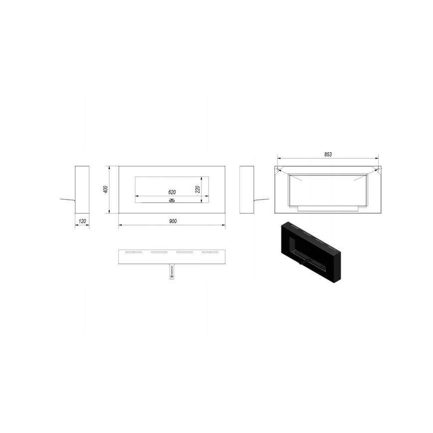 Kratki - BIO-Wandkamin 40x90 cm 1,5kW schwarz