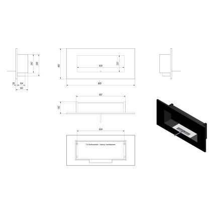 Kratki - BIO-Einbaukamin 40x90 cm 2kW schwarz