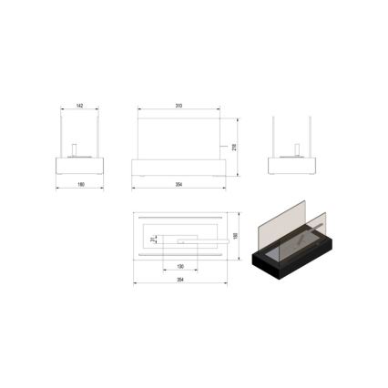 Kratki - BIO-Kamin 21,8x35,4 cm 1kW schwarz