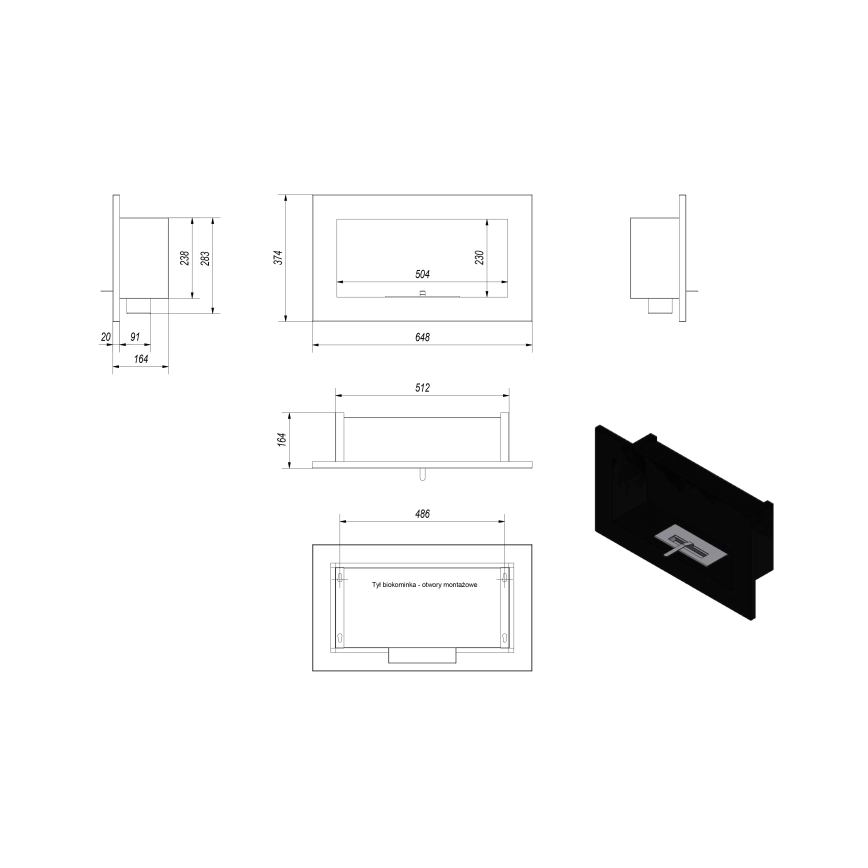 Kratki - BIO-Einbaukamin 37,4x64,8 cm 1kW schwarz