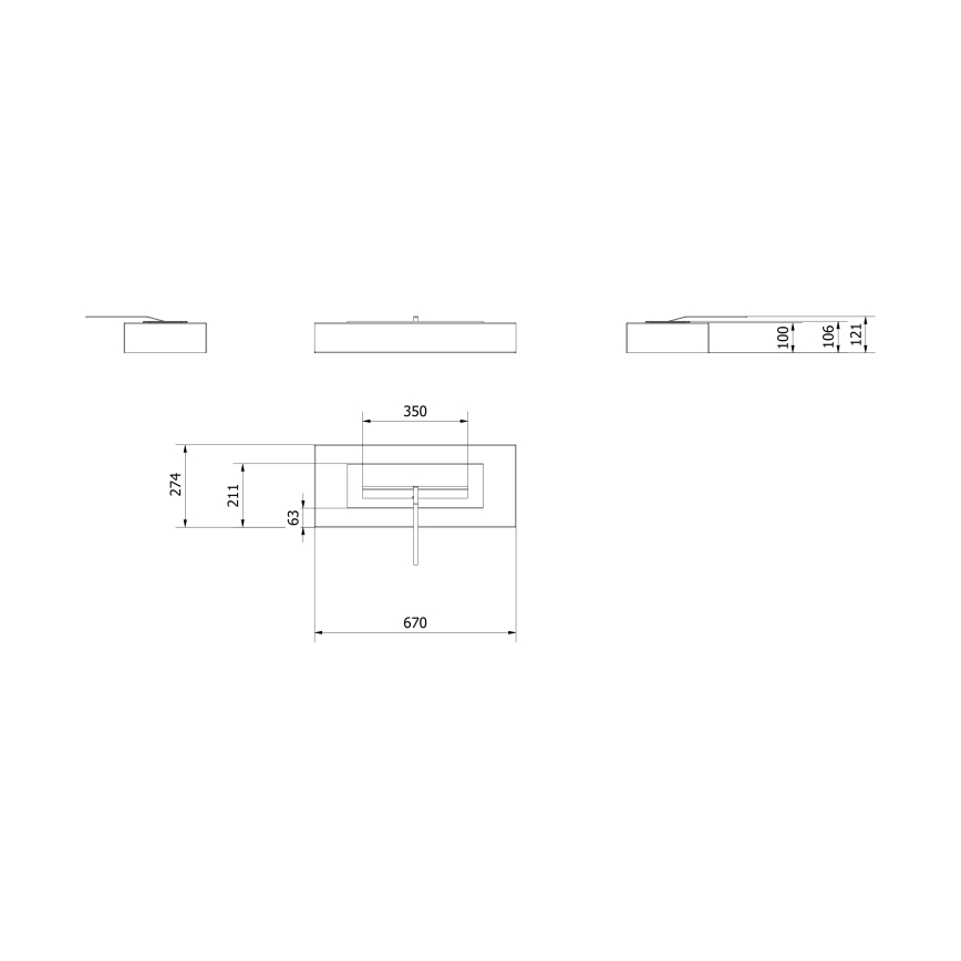 Kratki - BIO-Kamin 10x67 cm 3kW schwarz