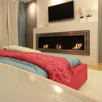 Kratki - BIO-Einbaukamin 65x180 cm 3x2,5kW glänzendes Chrom