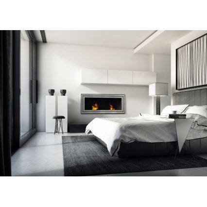 Kratki - BIO-Einbaukamin 65x180 cm 3x2,5kW glänzendes Chrom