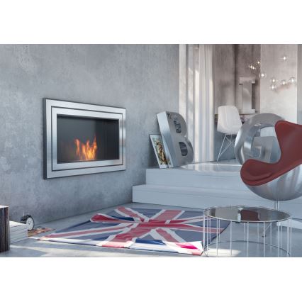 Kratki - BIO-Einbaukamin 65x180 cm 3x2,5kW glänzendes Chrom