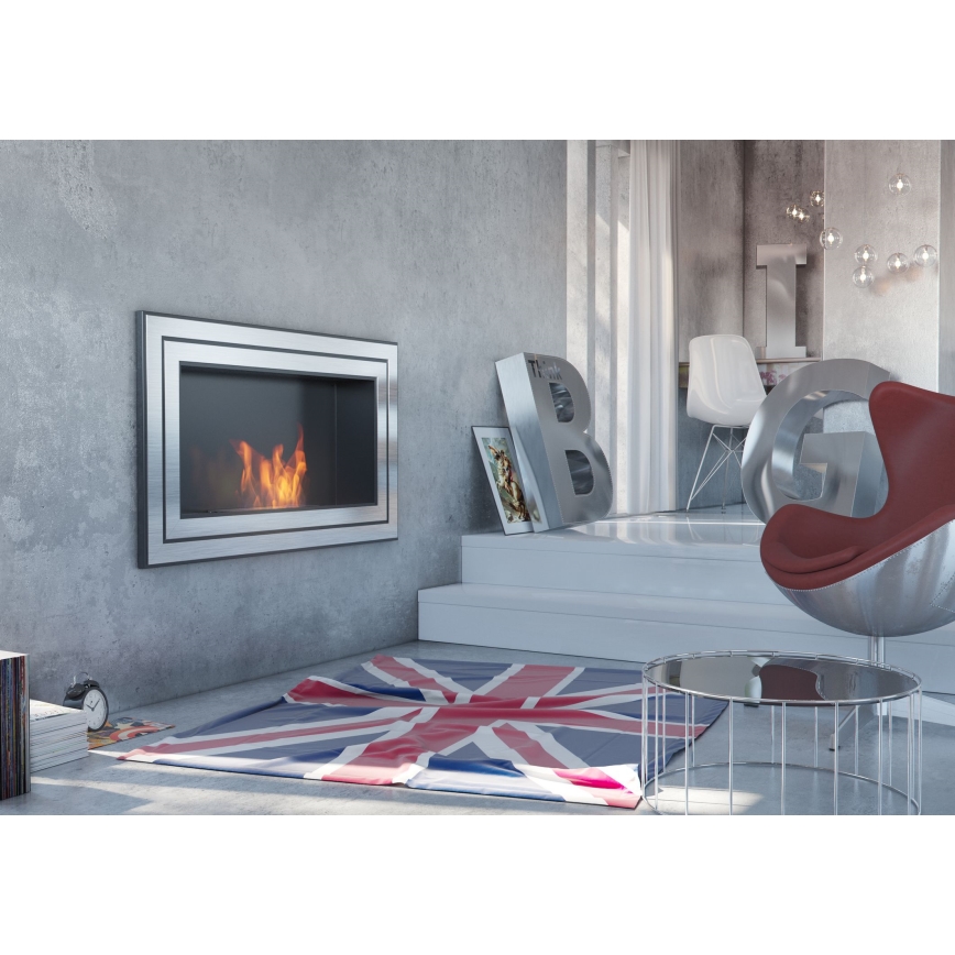 Kratki - BIO-Einbaukamin 65x180 cm 3x2,5kW glänzendes Chrom