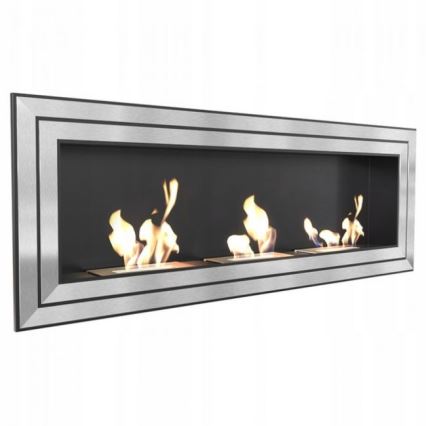 Kratki - BIO-Einbaukamin 65x180 cm 3x2,5kW glänzendes Chrom