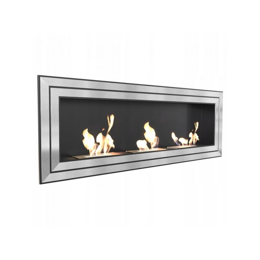 Kratki - BIO-Einbaukamin 65x180 cm 3x2,5kW glänzendes Chrom