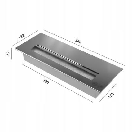 Kratki - BIO-Einbaukamin 65x180 cm 3x2,5kW glänzendes Chrom