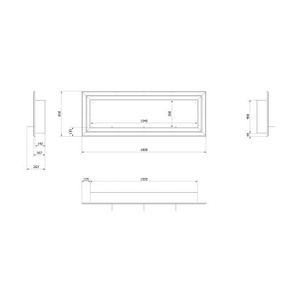 Kratki - BIO-Einbaukamin 65x180 cm 3x2,5kW glänzendes Chrom