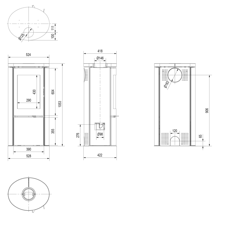 Kratki - Stahlkamin 8kW 150mm