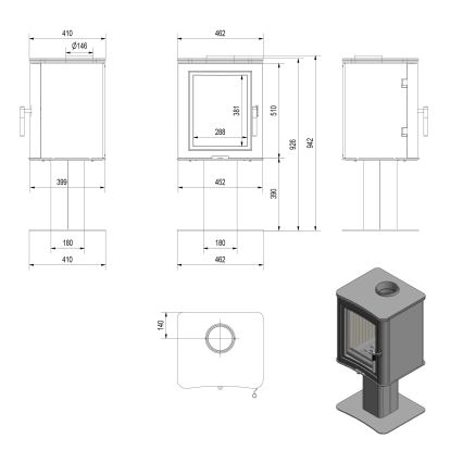 Kratki - Stahlkamin 7kW 150mm