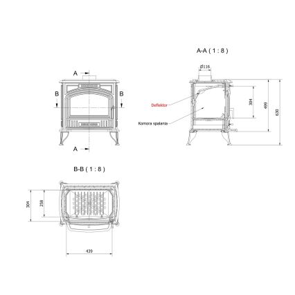 Kratki – Gusseiserner Kamin 8kW 130mm