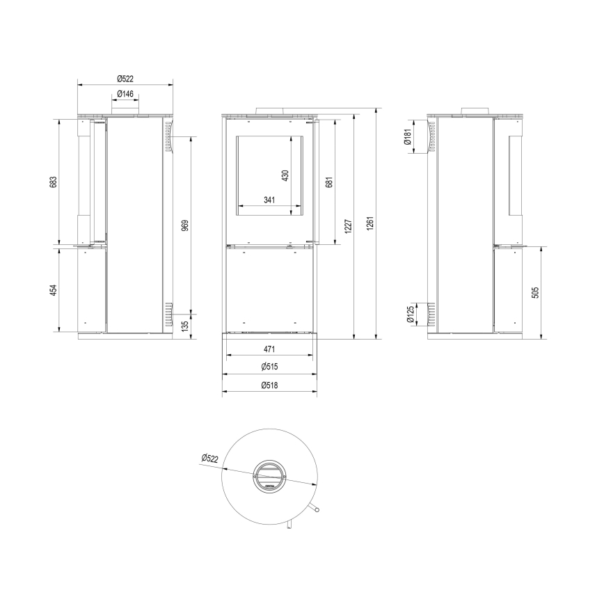Kratki - Stahlkamin 9kW 150mm