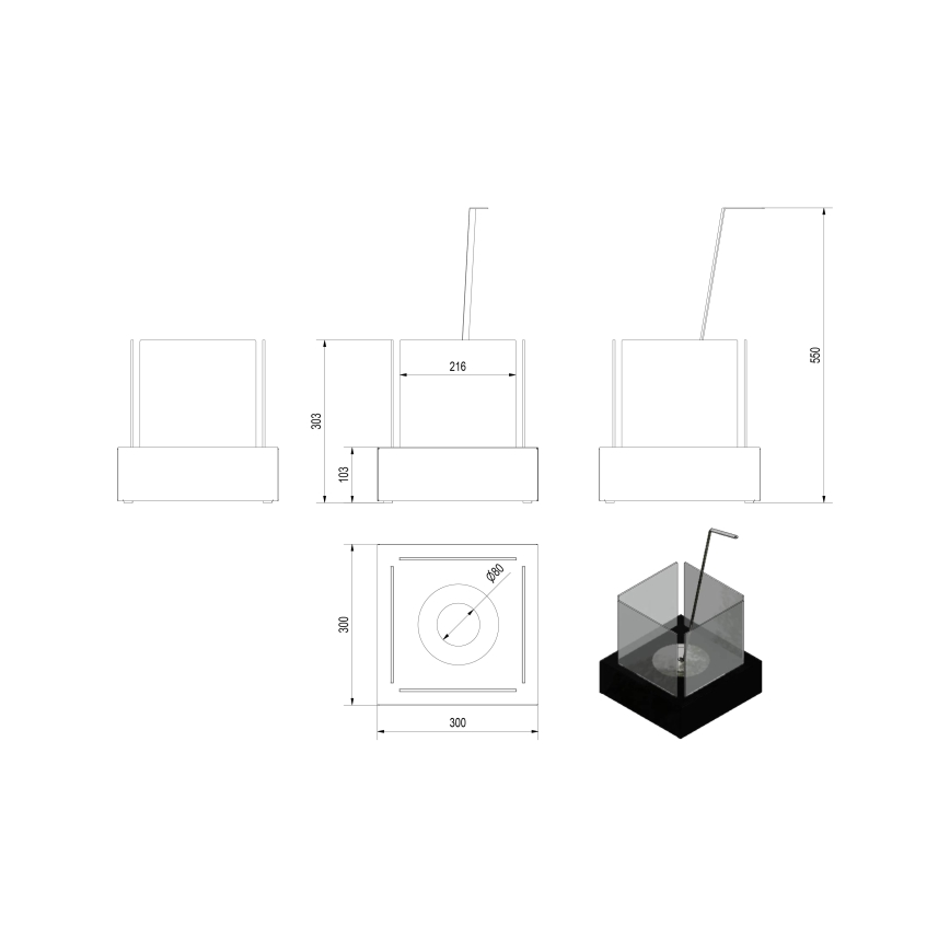 Kratki - BIO-Kamin 30,3x30 cm 1kW weiß