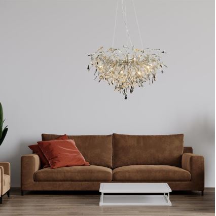 Kristall-Kronleuchter an Aufhängung 13xG9/40W/230V glänzendes Chrom