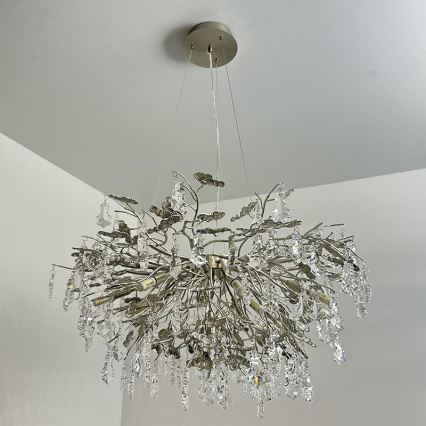 Kristall-Kronleuchter an Aufhängung 13xG9/40W/230V glänzendes Chrom