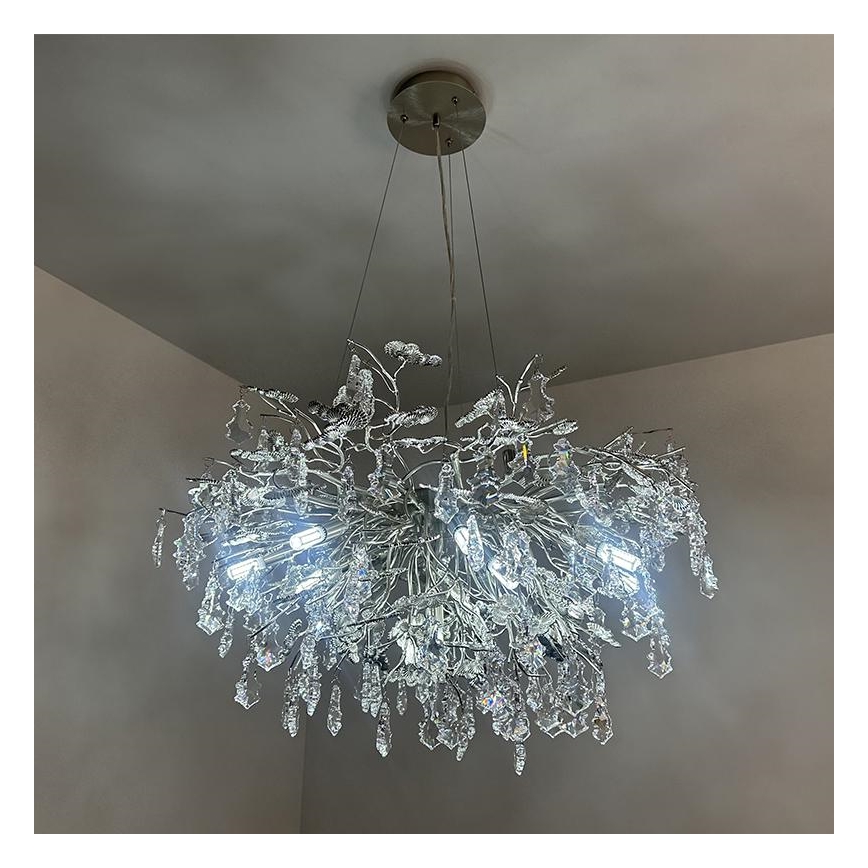 Kristall-Kronleuchter an Aufhängung 13xG9/40W/230V glänzendes Chrom