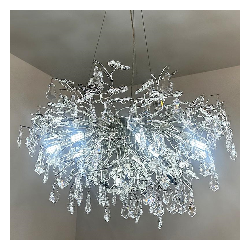 Kristall-Kronleuchter an Aufhängung 13xG9/40W/230V glänzendes Chrom