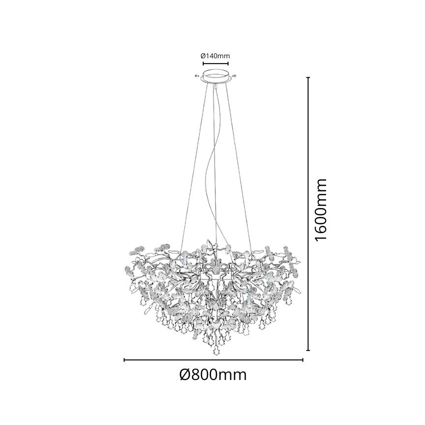 Kristall-Kronleuchter an Aufhängung 13xG9/40W/230V glänzendes Chrom