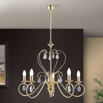 Kristall-Kronleuchter an Kette ALESSIA 5xE14/40W/230V golden