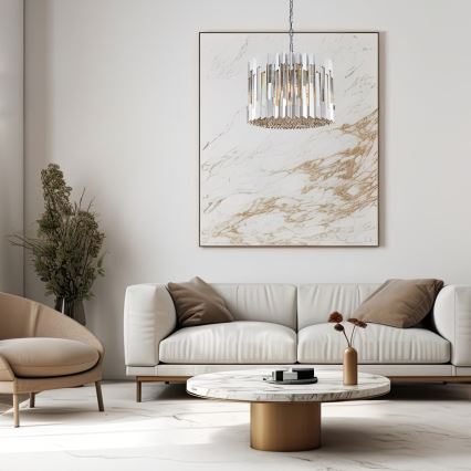 Kristall-Kronleuchter an Kette RITZ 7xE14/40W/230V glänzendes Chrom