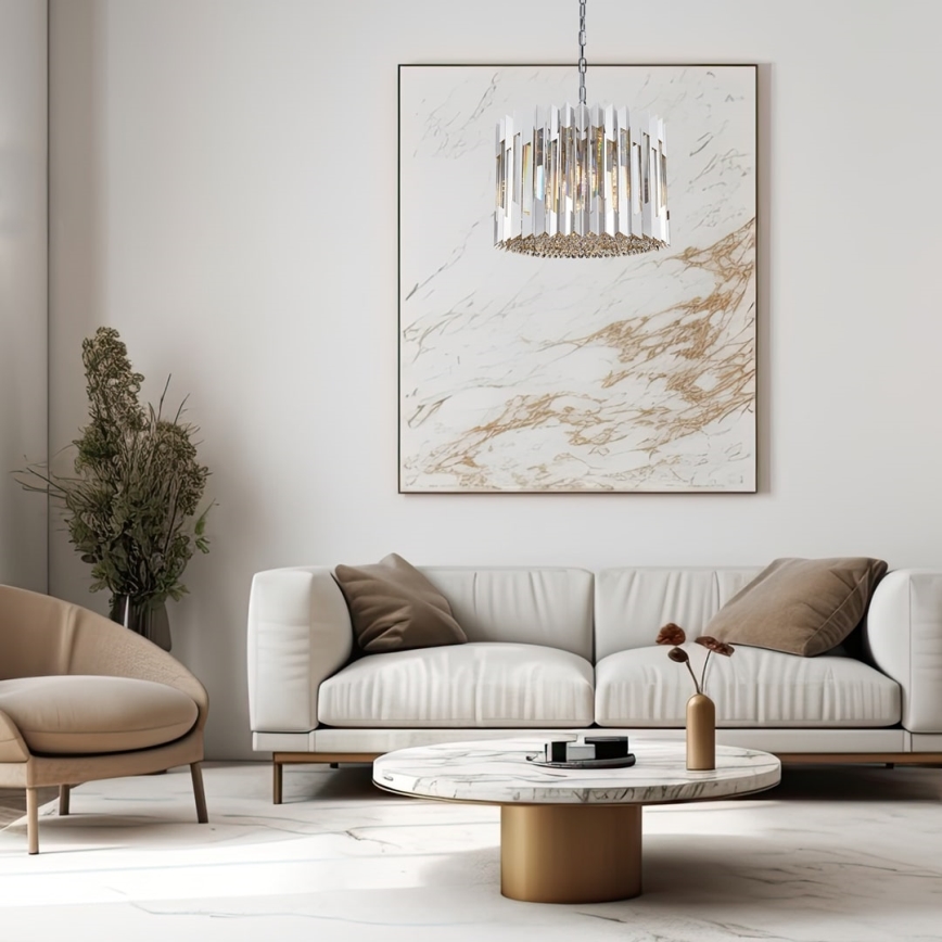 Kristall-Kronleuchter an Kette RITZ 7xE14/40W/230V glänzendes Chrom