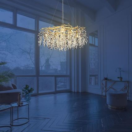 Kristall-Kronleuchter an Schnur 12xG9/40W/230V golden