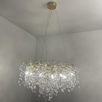 Kristall-Kronleuchter an Schnur 12xG9/40W/230V golden