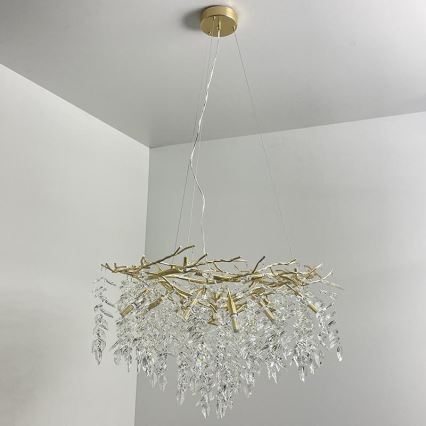 Kristall-Kronleuchter an Schnur 12xG9/40W/230V golden