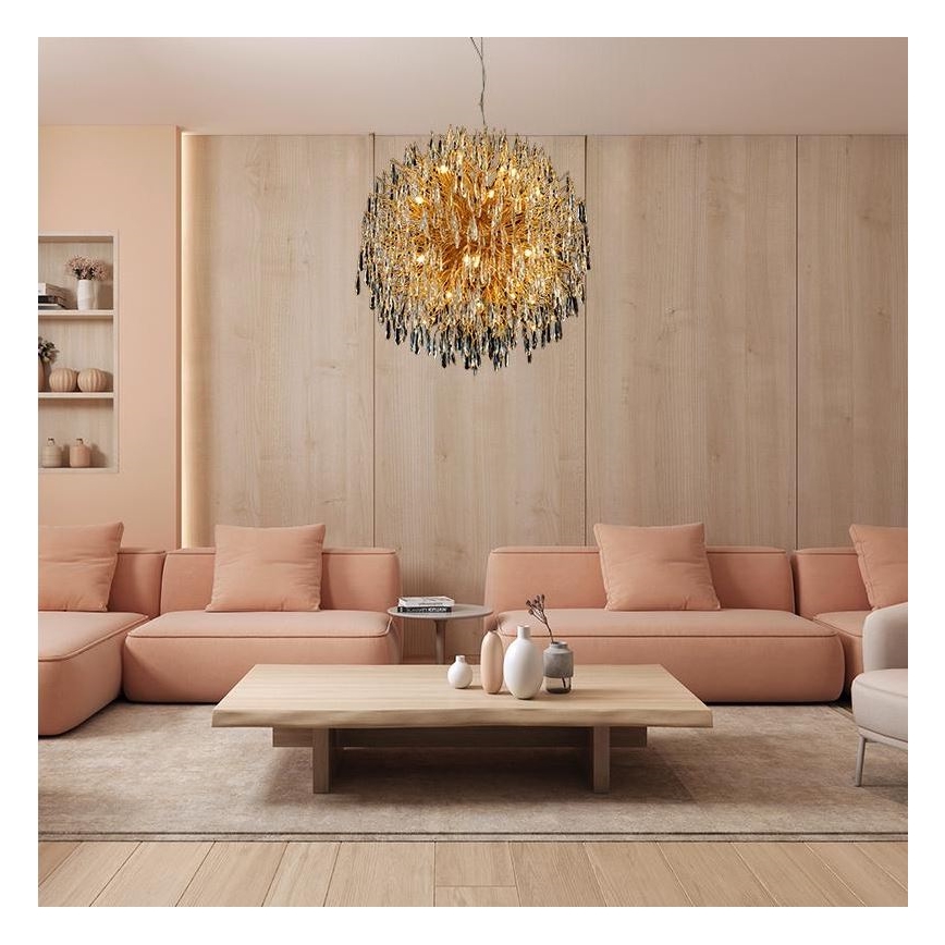Kristall-Kronleuchter an Schnur 24xG9/40W/230V golden