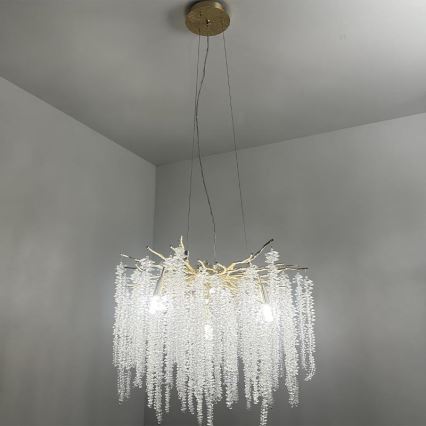 Kristall-Kronleuchter an Schnur 9xG9/40W/230V golden