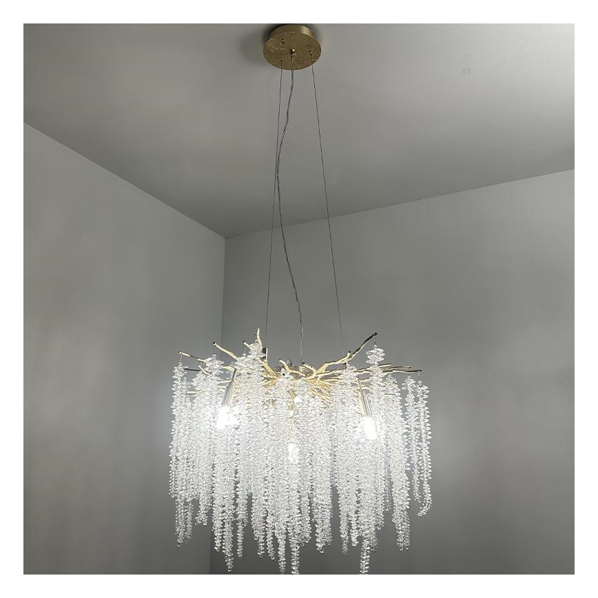 Kristall-Kronleuchter an Schnur 9xG9/40W/230V golden