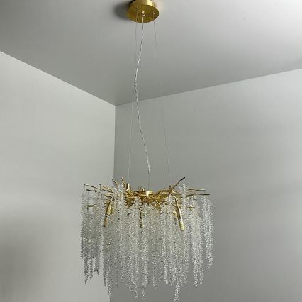Kristall-Kronleuchter an Schnur 9xG9/40W/230V golden