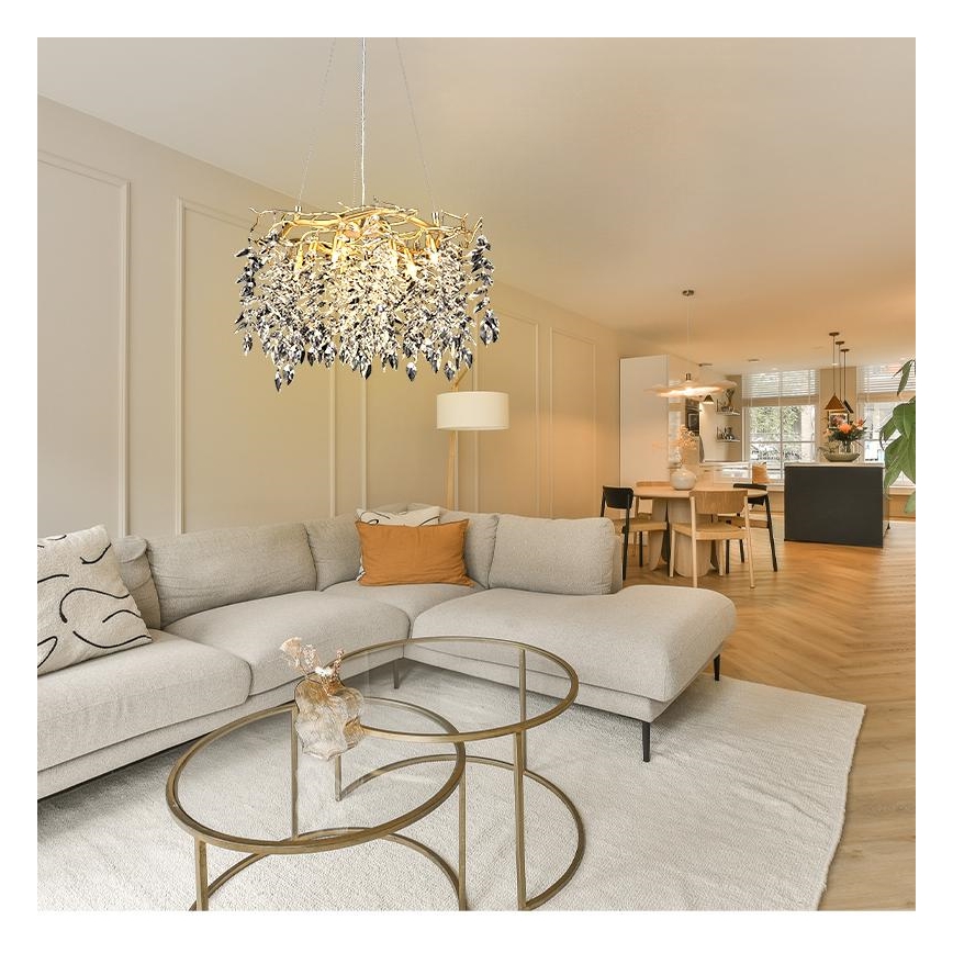 Kristall-Kronleuchter an Schnur 9xG9/40W/230V golden