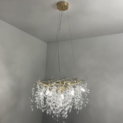Kristall-Kronleuchter an Schnur 9xG9/40W/230V golden