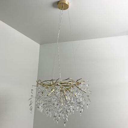 Kristall-Kronleuchter an Schnur 9xG9/40W/230V golden