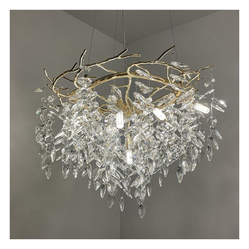 Kristall-Kronleuchter an Schnur 9xG9/40W/230V golden