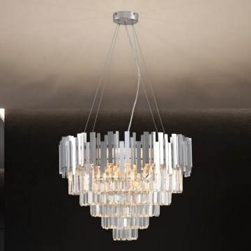 Kristall-Kronleuchter PLAZA an Kabel, 9xE14/40W/230V, Ø 60 cm, silber